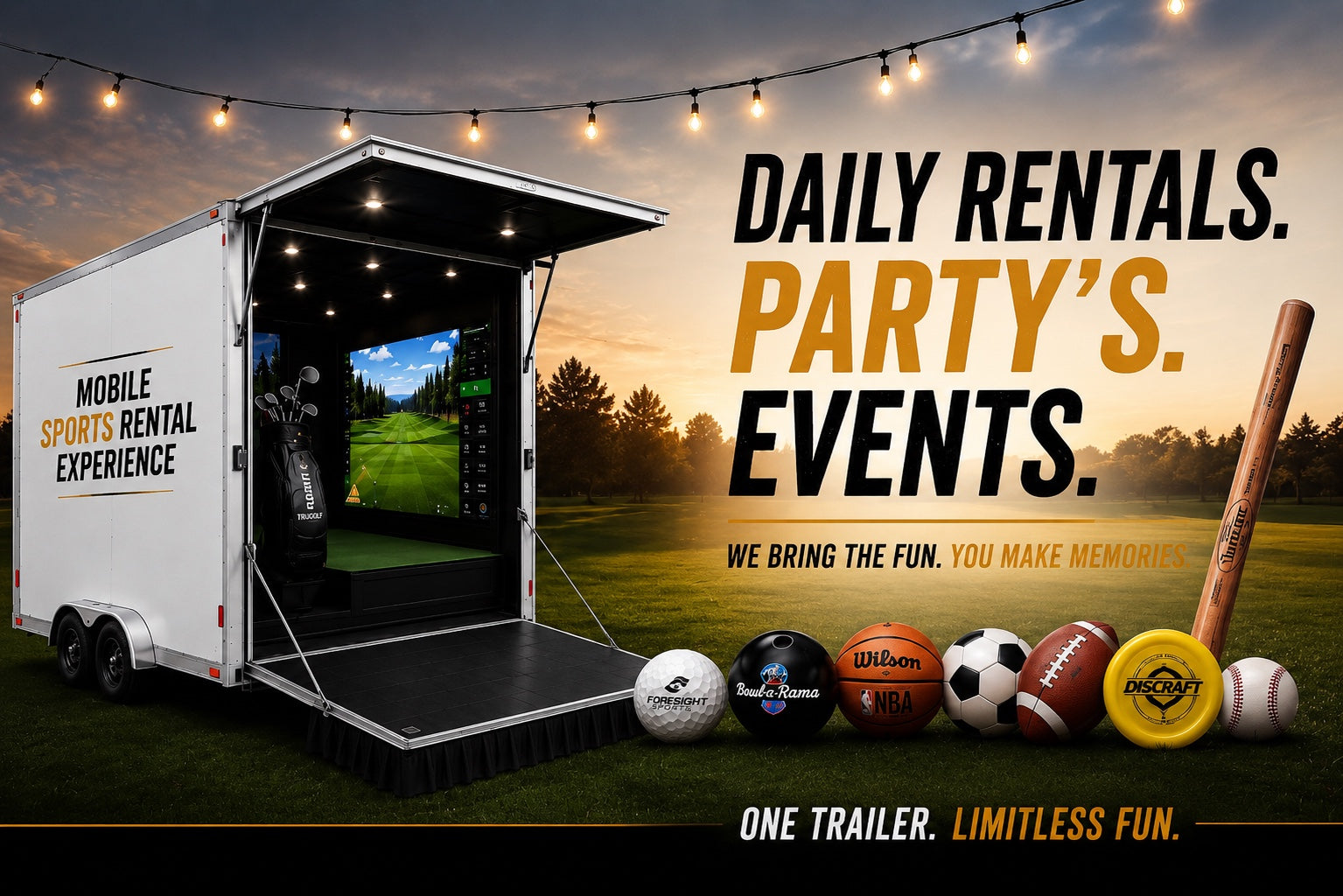 Stripe Show mobile golf and multi-sport trailer available for rentals, parties and events